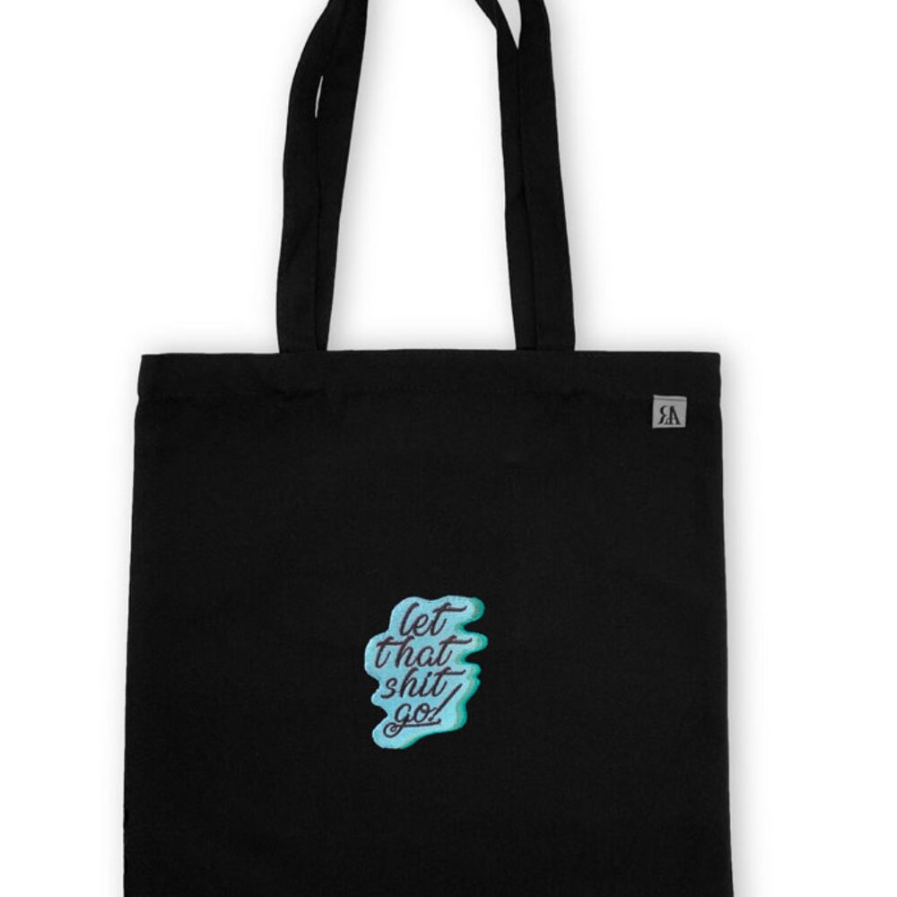 Let That Shit Go Blue Embroidered Tote Bag - Black
